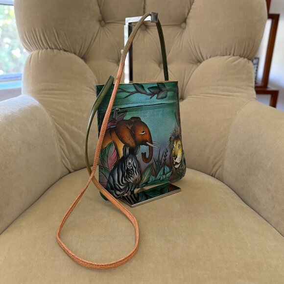 NEW Auth ANNA ANUSCHKA Hand Painted African Dusk Crossbody Bag - Picture 2 of 6